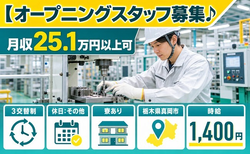 【寮完備】真岡市で板）に関する機械の加工・梱包作業及び付随的業務他｜未経験OKの詳細画像