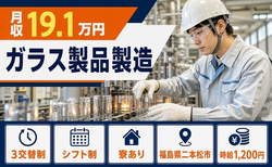 【寮完備】二本松市でガラス製品の製造｜3交替制・車通勤OK・WEB面接OKの詳細画像