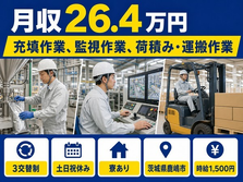 住み込みで働ける充填作業、監視作業、荷積み・運搬作業＜茨城県鹿嶋市＞寮完備・土日祝休みの詳細画像