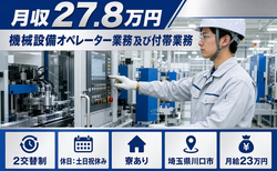 【寮完備】川口市で機械設備のオペレーター業務及び付帯業務｜2交替制・月給23万円の詳細画像