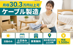 栃木県上三川町の寮費無料求人！ケーブルの製造・時給1,500円・土日休みの詳細画像