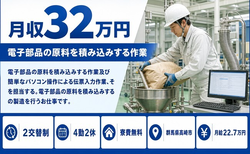 高崎市×寮費無料◆電子部品の原料を積み込みするの製造／月収例32万円の詳細画像