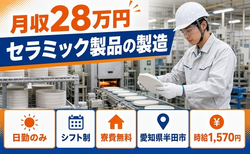 半田市×寮費無料◆セラミック製品の製造／日勤のみ・時給1,570円・残業少なめの詳細画像