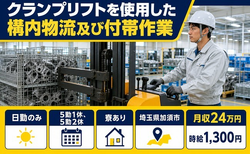 加須市×寮完備◆クランプリフトを使用した構内物流及び付帯作業／土日休みの詳細画像
