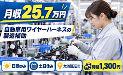 日田市へ引っ越して自動車用ワイヤーハーネスの製造補助◎寮費無料※諸条件あり・日勤専属の詳細画像