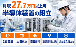 住み込みで働ける半導体装置の組立＜宮城県大和町＞寮費無料・月給24.5万円の詳細画像
