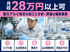柳井市×寮完備◆窒化アルミ粉末の加工と分析・評価の補助業務／土日祝休み・未経験OKの詳細画像