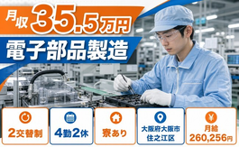 住まいも仕事も大阪市住之江区で◆電子部品の製造｜寮完備・2交替制の詳細画像