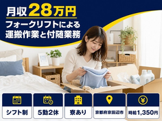 京都府京田辺市の寮完備求人！フォークリフトによるの運搬作業と付随業務・車通勤OKの詳細画像
