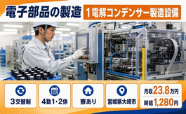 【寮完備】大崎市で電子部品の製造 ①電解コンデンサー製造設備｜時給1,280円の詳細画像