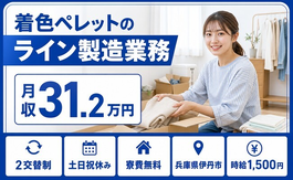 伊丹市へ引っ越して着色ペレットの製造業務◎寮費無料・土日祝休み・月収例31.2万円の詳細画像