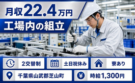 住み込みで働ける工場内の組立＜千葉県芝山町＞寮完備・2交替制・土日祝休みの詳細画像