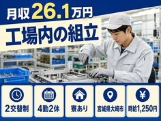 宮城県大崎市の寮完備求人！工場内の組立・未経験OK・車通勤OKの詳細画像