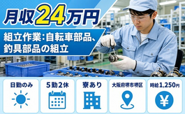 堺市堺区へ引っ越して組立作業：自転車部品、釣具部品の組立◎寮完備・日勤のみの詳細画像