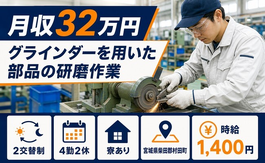 村田町×寮完備◆グラインダーを用いた部品の研磨作業／月収例32万円の詳細画像
