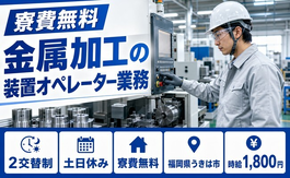 うきは市×寮費無料◆金属の加工の装置オペレーター業務／土日休み・時給1,800円の詳細画像