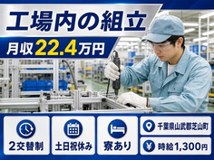 住み込みで働ける工場内の組立＜千葉県芝山町＞寮完備・2交替制・土日祝休みの詳細画像