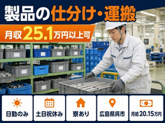 【寮完備】呉市で仕分け・運搬｜土日祝休み・日勤のみ・未経験OKの詳細画像