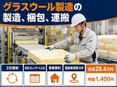 須賀川市へ引っ越してグラスウールの製造、梱包、運搬◎寮費無料・未経験OKの詳細画像