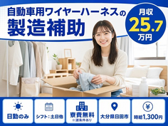 自動車用ワイヤーハーネスの製造補助（大分県日田市）寮費無料※諸条件ありで日勤専属の詳細画像