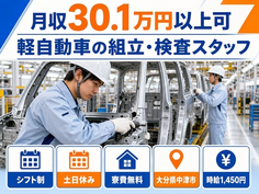 大分県中津市の寮費無料求人！軽自動車の組立・検査スタッフ・土日休みの詳細画像