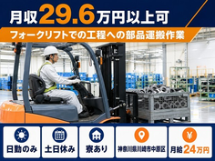 神奈川県川崎市中原区の寮完備求人！フォークリフトでの工程への部品の運搬作業・2交替制の詳細画像