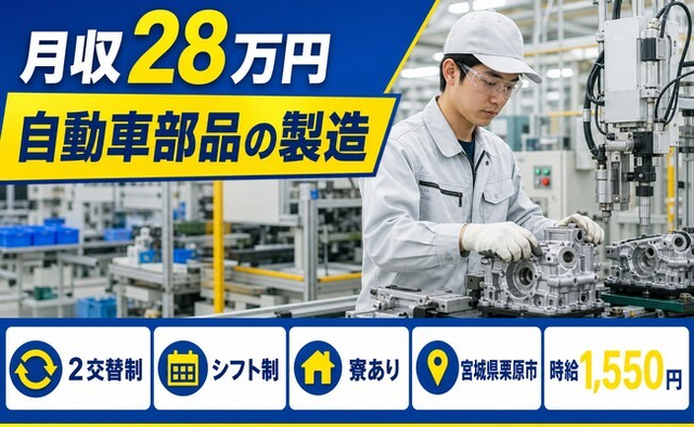 【寮完備】栗原市で自動車部品の製造｜時給1,550円・車通勤OKの詳細画像