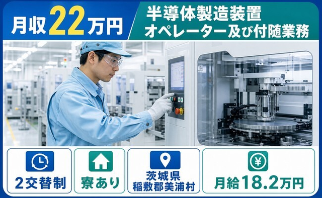 美浦村へ引っ越して半導体の製造装置オペレーター及び付随業務◎寮完備・未経験OKの詳細画像