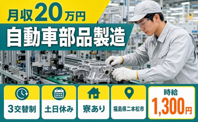 住まいも仕事も二本松市で◆自動車部品の製造｜寮完備・月収例20万円の詳細画像