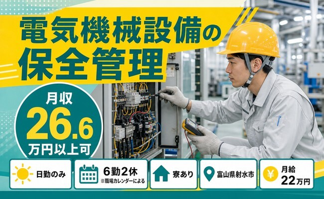 住まいも仕事も射水市で◆電気機械設備の保全管理｜寮完備・日勤のみの詳細画像