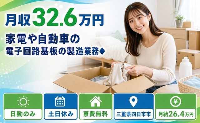 四日市市×寮費無料◆家電や自動車の電子回路基板の製造業務◆／土日休み・日勤のみの詳細画像