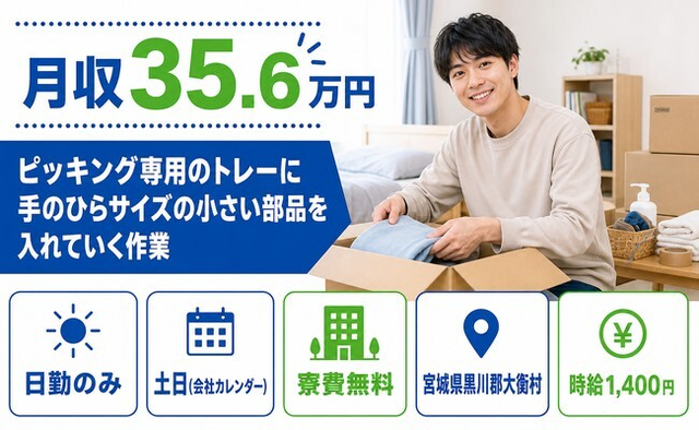 住まいも仕事も大衡村で◆電子部品の仕分け・ピッキング｜寮完備・土日休みの詳細画像