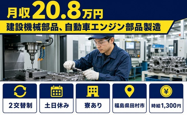 田村市へ引っ越して建設機械部品、自動車エンジン部品の製造◎寮完備・土日休みの詳細画像