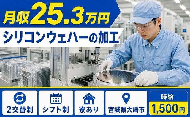 住み込みで働けるシリコンウェハーの加工＜宮城県大崎市＞寮完備・時給1,500円の詳細画像