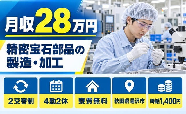 【寮費無料】湯沢市で精密宝石部品の製造、加工業務｜未経験OK・車通勤OKの詳細画像