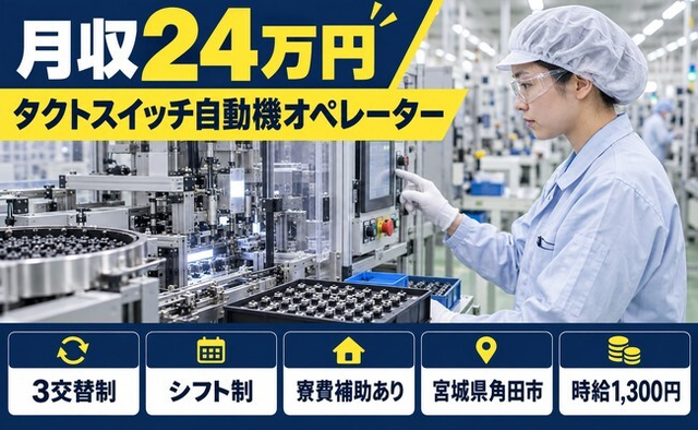 住み込みで働ける電子部品の製造＜宮城県角田市＞寮費補助あり・未経験OK・残業少なめの詳細画像