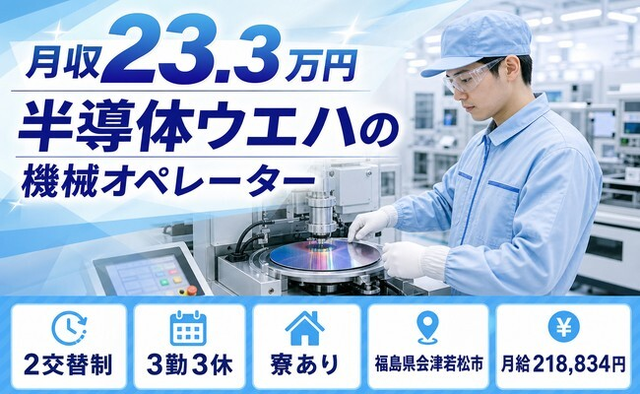半導体ウエハのオペレーター（福島県会津若松市）寮費補助ありで残業少なめの詳細画像