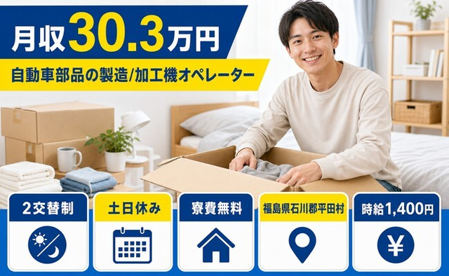 平田村×寮費無料◆自動車部品の製造/加工機オペレーター／土日休みの詳細画像