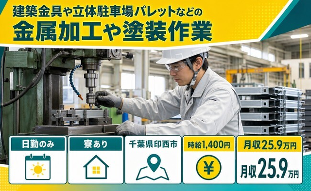 印西市へ引っ越して立体駐車場パレットなどの金属の加工や塗装作業◎寮完備・土日休みの詳細画像