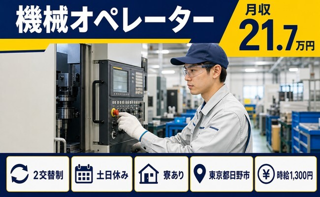 【寮完備】日野市で機械のオペレーター｜土日休み・未経験OK・車通勤OKの詳細画像