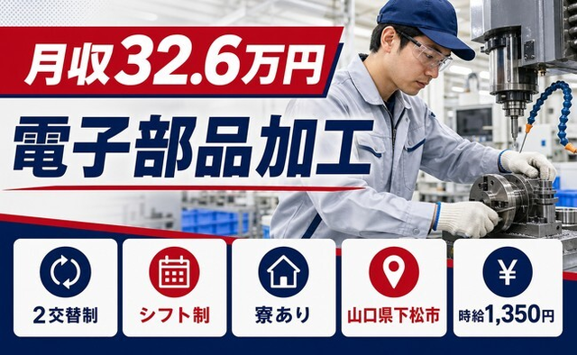 下松市へ引っ越して電子部品の加工◎寮完備・月収例32.6万円・車通勤OKの詳細画像