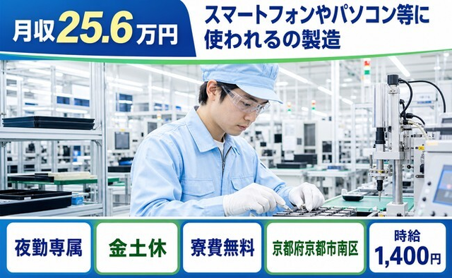 パソコン等に使われるの製造（京都府京都市南区）寮完備で夜勤専属・時給1,400円の詳細画像