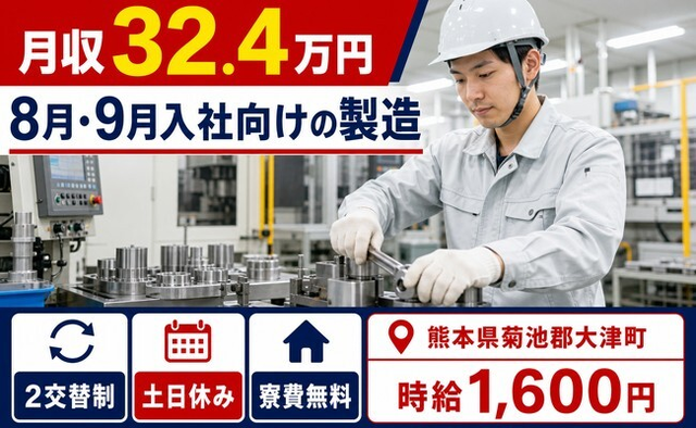 熊本県大津町の寮費補助あり求人！8月・9月入社の製造・時給1,600円の詳細画像