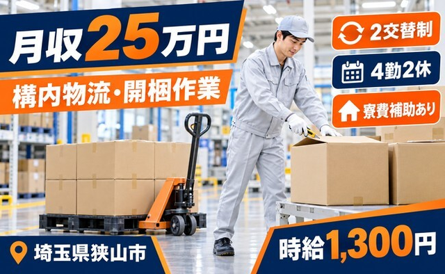 開梱等、その他付随する業務（埼玉県狭山市）寮費補助ありで未経験OK・残業少なめの詳細画像