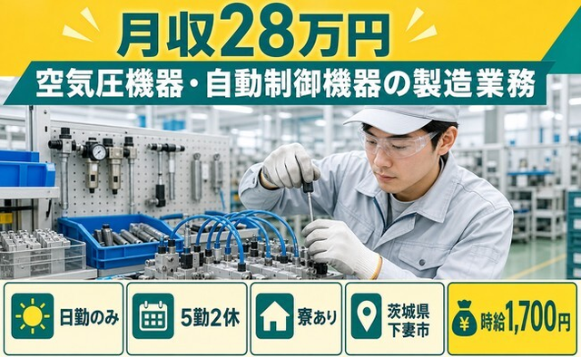 住まいも仕事も下妻市で◆空気圧機器・自動制御機器の製造業務｜寮完備・月収例28万円の詳細画像