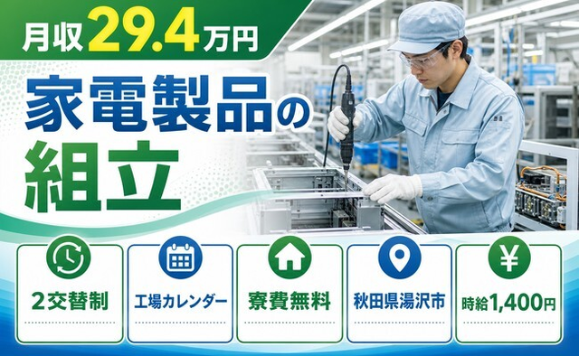 湯沢市へ引っ越して家電製品の組立◎寮費無料・未経験OK・送迎ありの詳細画像