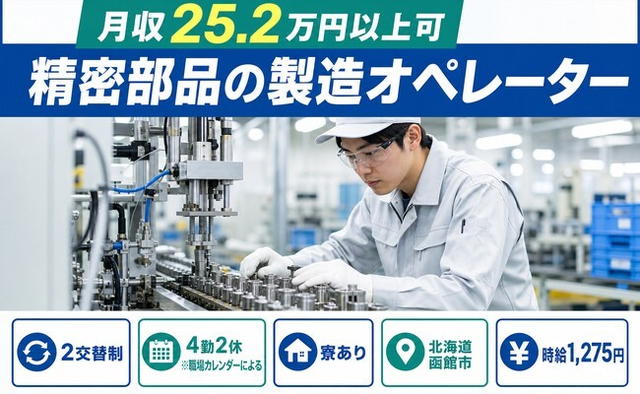 住み込みで働ける精密部品の製造オペレーター＜北海道函館市＞寮完備・未経験OKの詳細画像