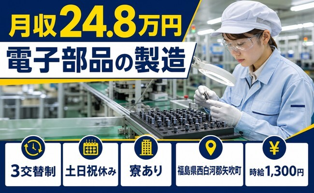 住み込みで働ける電子部品の検査＜福島県矢吹町＞寮完備・時給1,300円の詳細画像