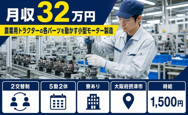摂津市へ引っ越して製造◎寮完備・月収例32万円・時給1,500円の詳細画像
