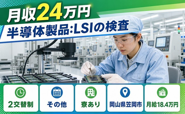 笠岡市×寮完備◆半導体製品：LSIの検査／未経験OK・車通勤OK・長期休暇ありの詳細画像